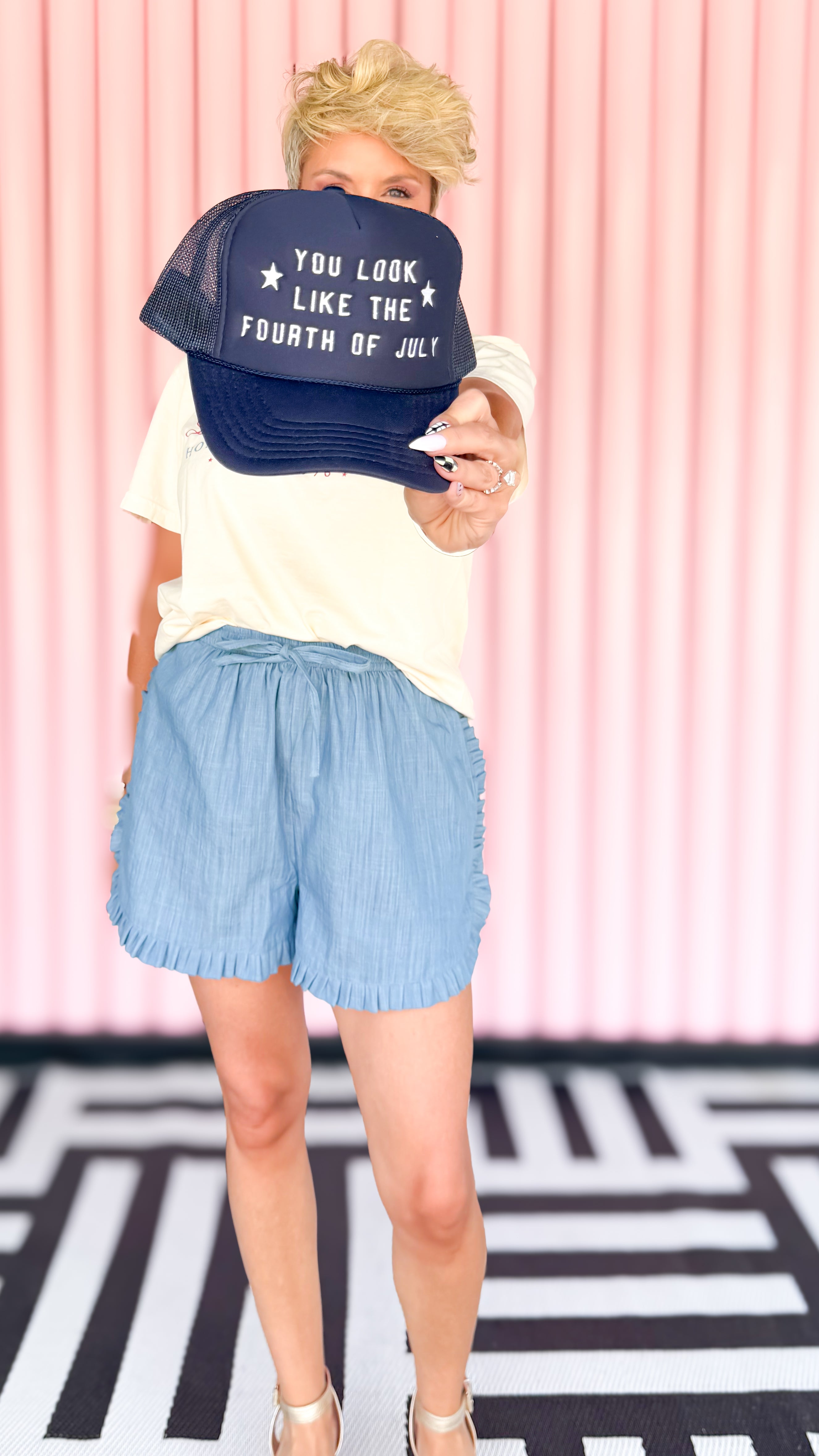 You Look Like The Fourth of July cap worn on model - front view - BLVD Boutik