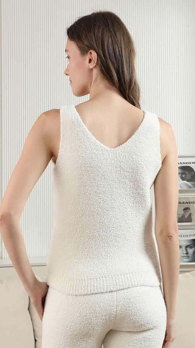Ivory Color V-Neck Knit Tank Top